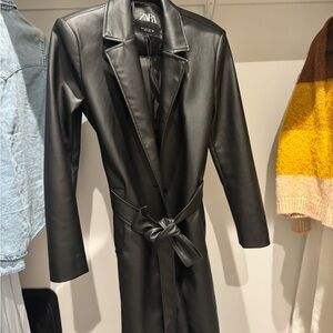 Zara Black Faux Leather Trench Coat